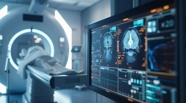 MRI scanner room with brain scan on a monitor | Arrange an X-Ray with a Doctor in Moda | Online Doctor | E-rx.online